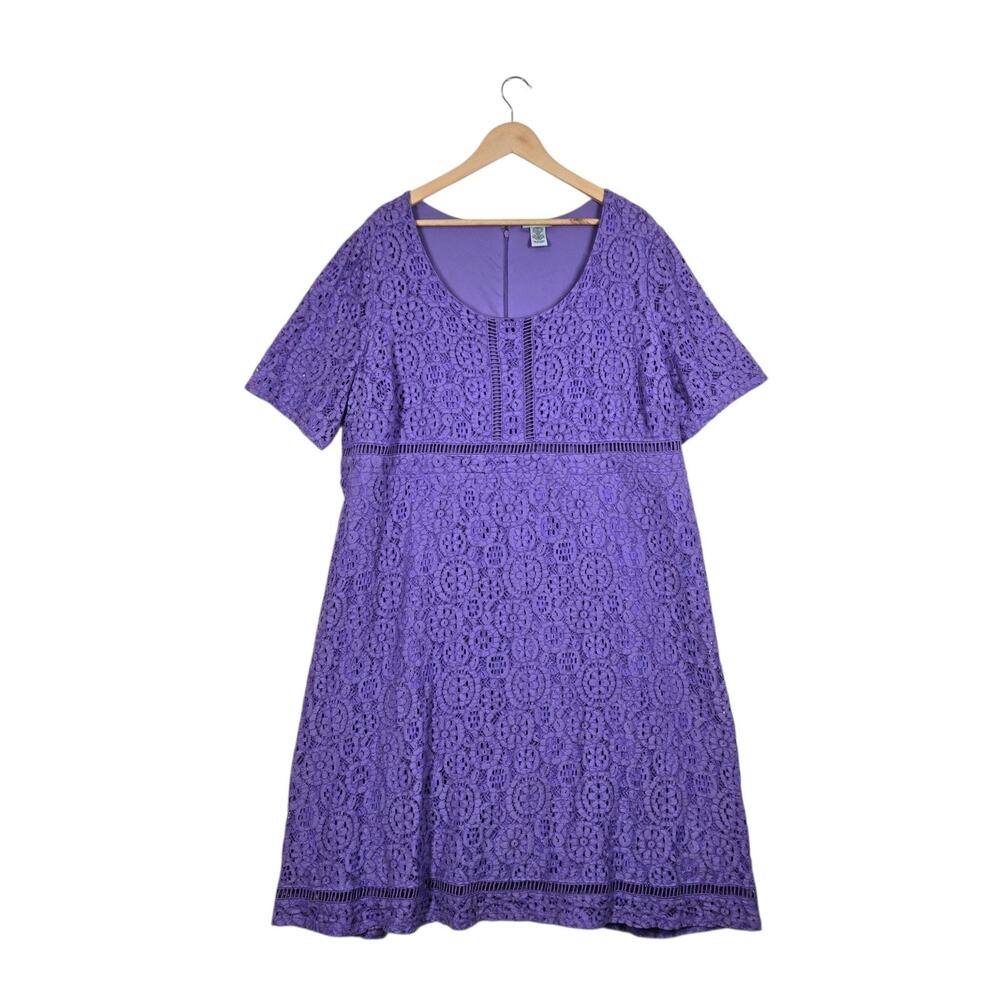 Catherines Crochet Lace Midi Dress 2X Lavender Purple Lined Short Sleeve